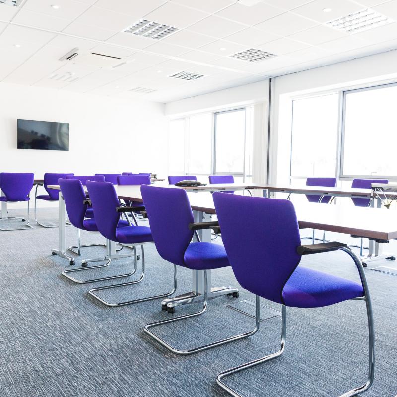 view of large meeting room with central dividing wall folded back